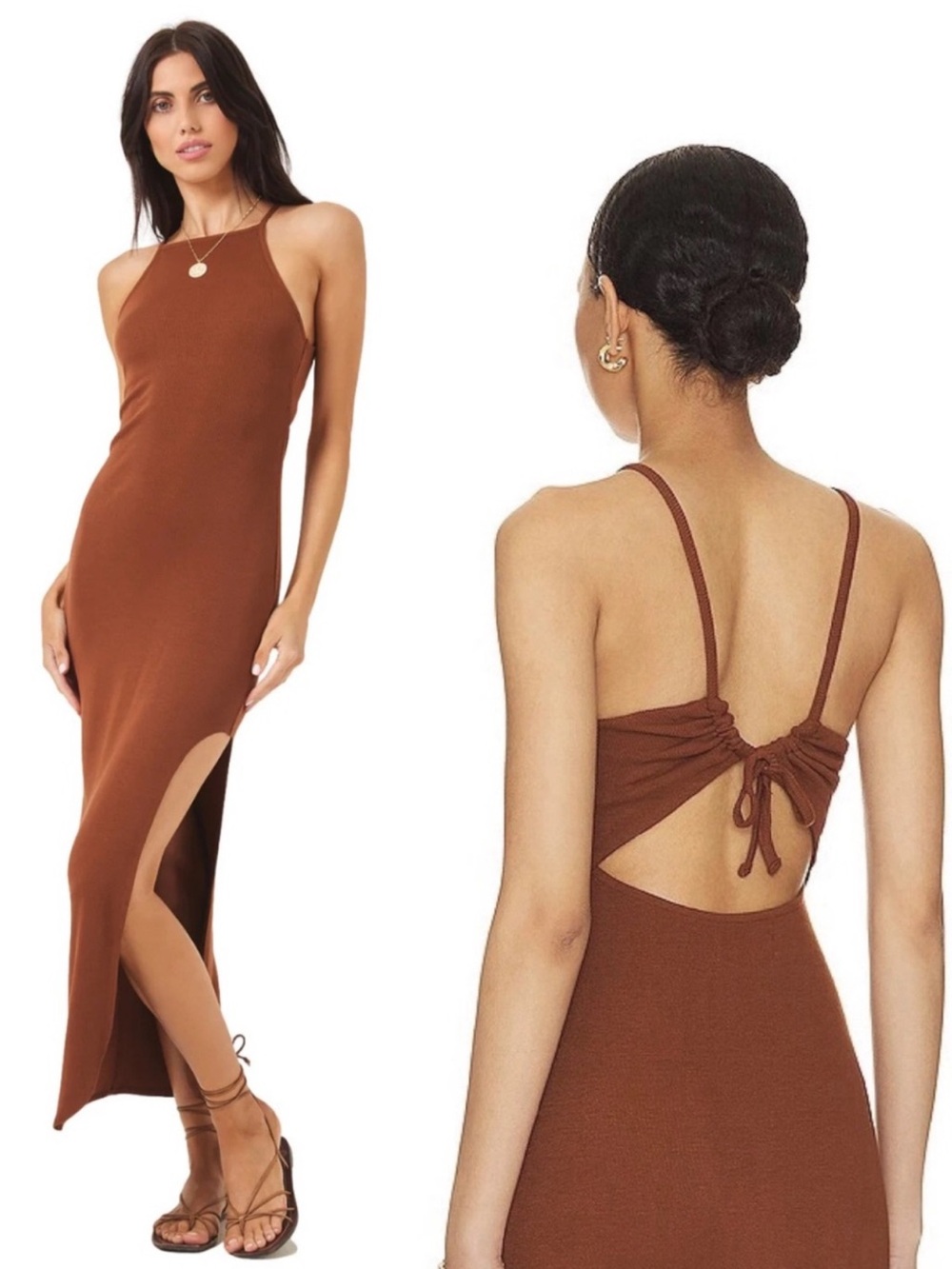 NWT L*Space Renata Midi Dress With Side Slit & Cutout in Coffee